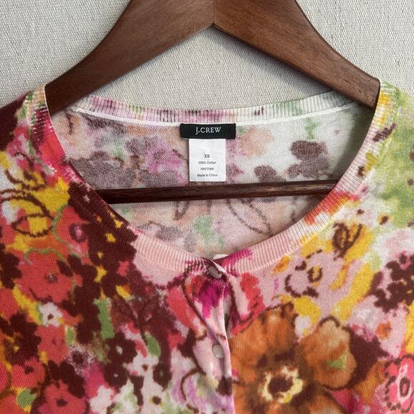J Crew Sweater Size XS Floral Button Up Lightweight 100% Cotton Knit Thin - Picture 3 of 11